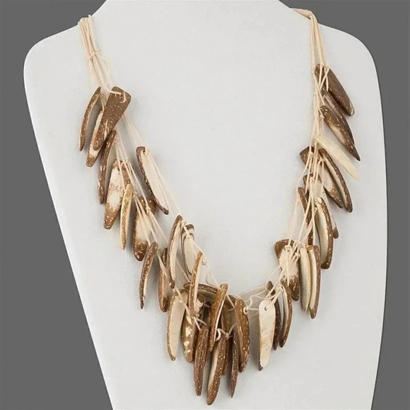 Bali Artisan Edgy Natural Coconut Shell Talon Beads Multi-Strand Necklace - Picture 2 of 2